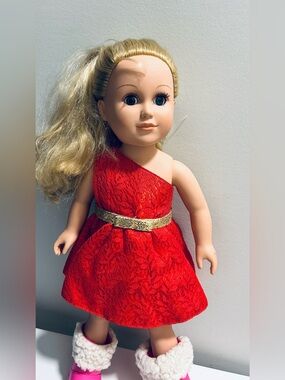 18” CitiToy Blonde Doll GS126 Red Party Dress & Winter Boots
